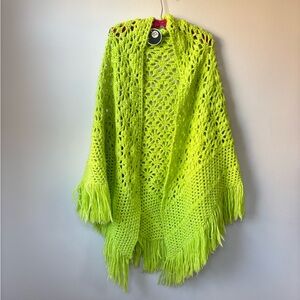 Vintage Green Crochet Shawl with Fringe